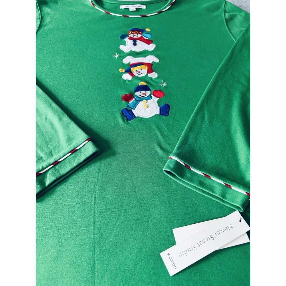Mercer Street womens Green Long Sleeve Shirt Christmas Winter Snowman NWT 2X